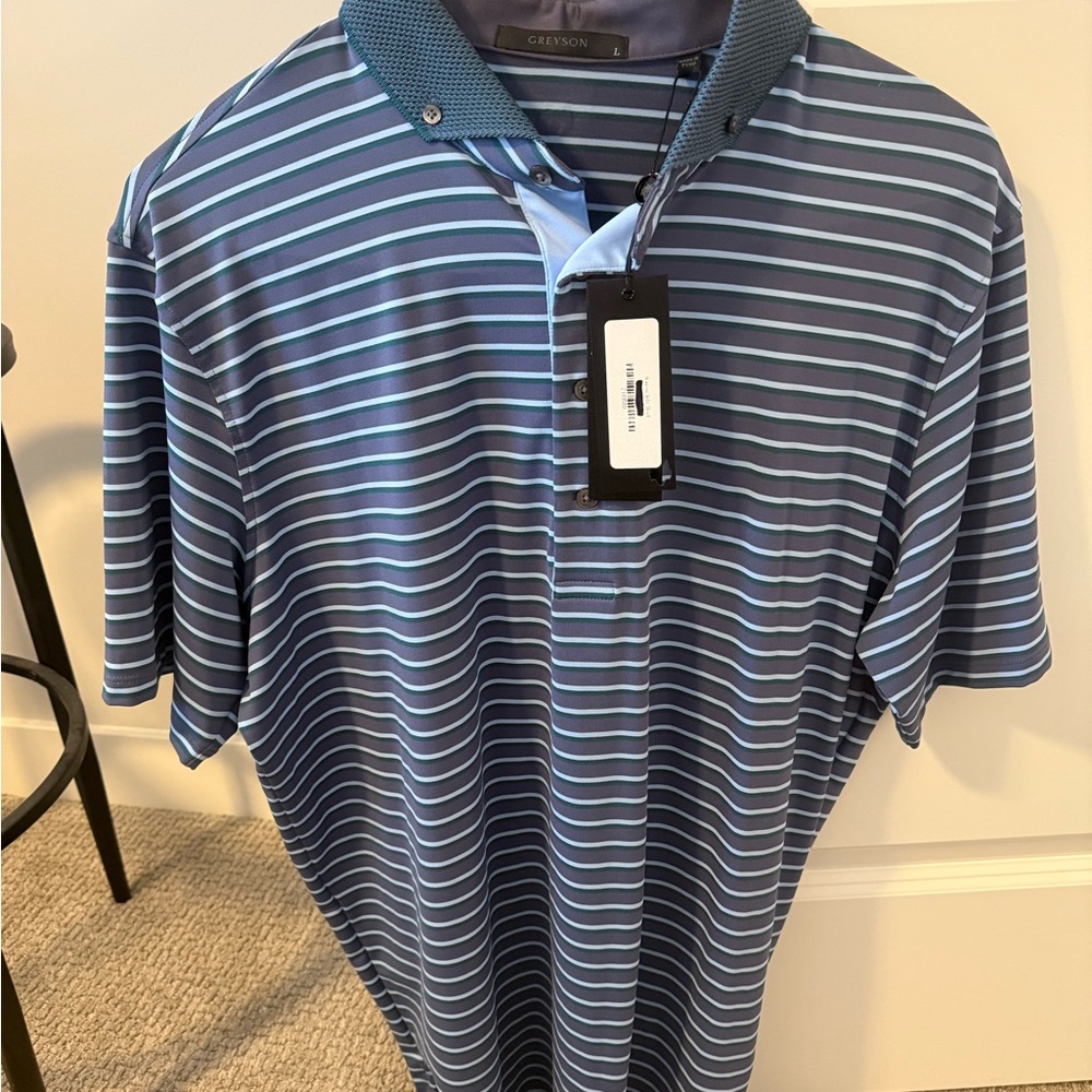 Greyson Men's Blue Striped Polo Shirt